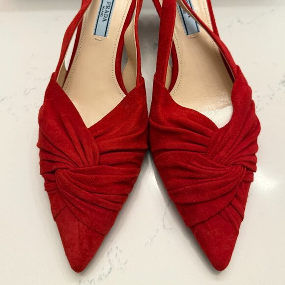 Prada Red Suede Slingback Kitten Heels Size 38 - Picture 1 of 15